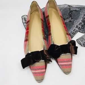J Crew 7 Tartan Plaid Flats - Velvet Bow !